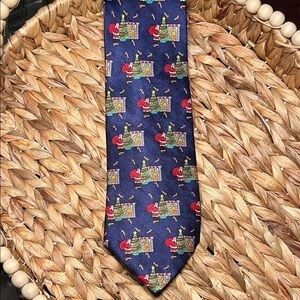 Holiday Santa Patterned Tie in Navy